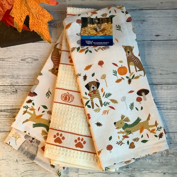 HUMANE SOCIETY Set Of 3 Autumn Dogs Kitchen Towels - Picture 4 of 4